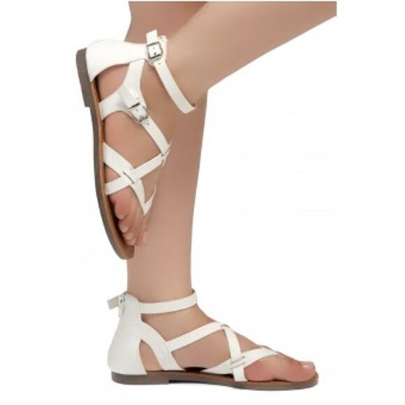 NWT SHOE LAND SL-MONACO WOMEN'S WHITE OPEN-TOE GLADIATOR ZIP BACK SANDALS 8.5 - Picture 3 of 11
